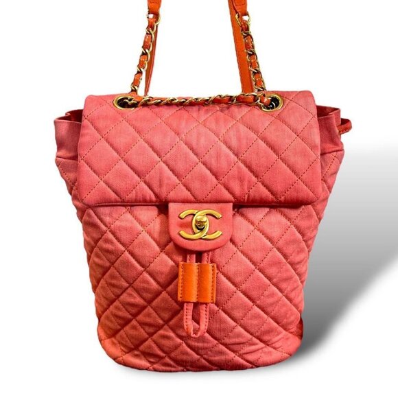 CHANEL CC Pink Canvas Quilted Urban Spirit Backpack Bag Pink Gold - Picture 1 of 10